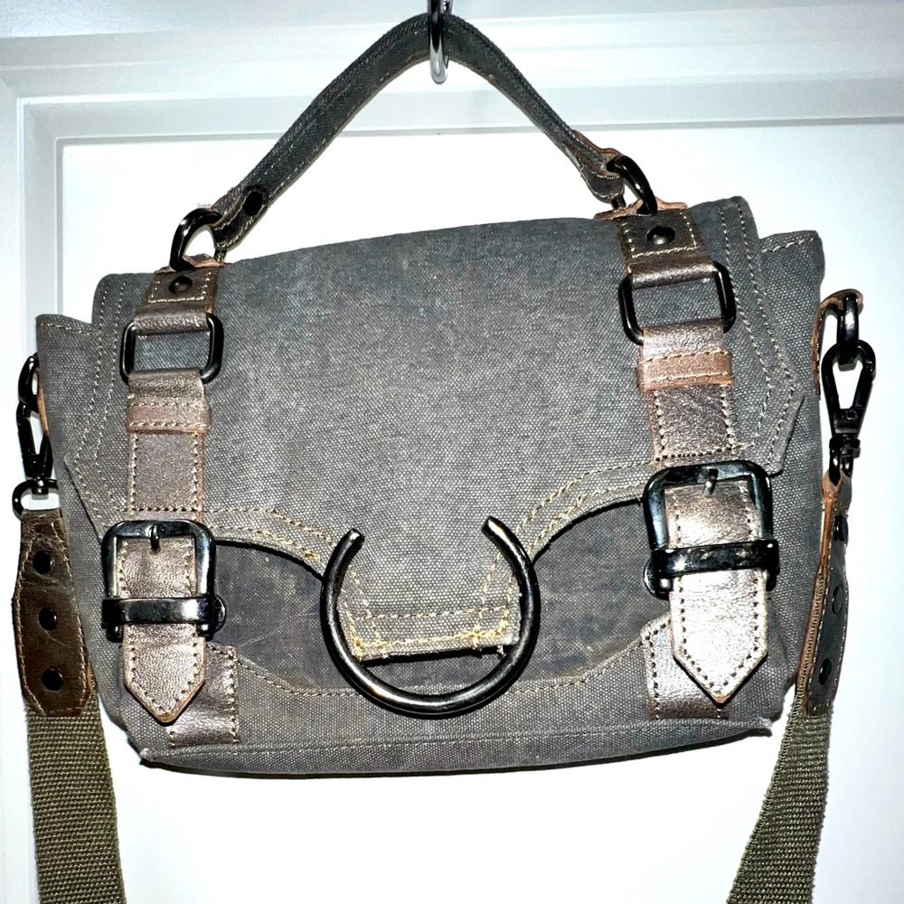 Mona B. Gray Canvas Messenger Crossbody